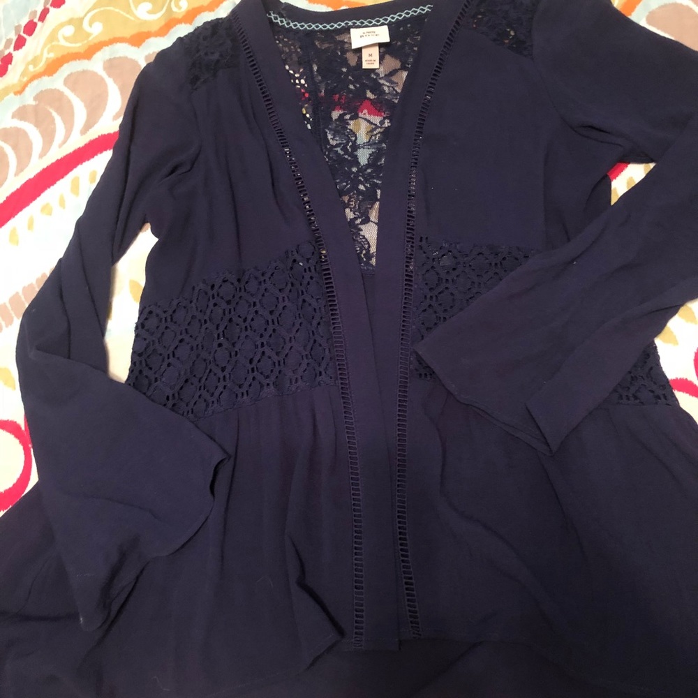 Knox Rose Navy Cardigan with Lace Detailing